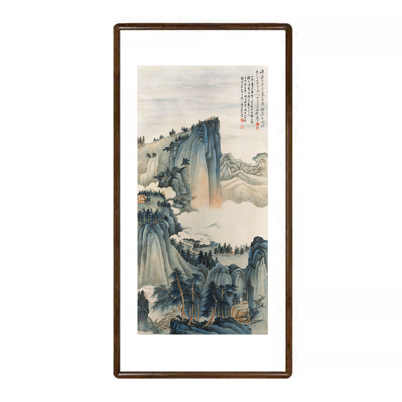 谢稚柳新中式无水靠山图挂画