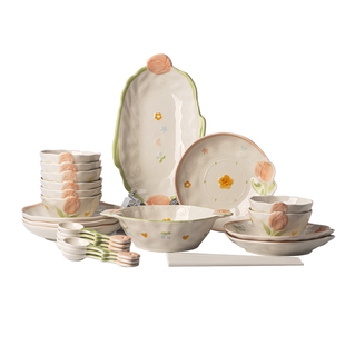 碗家用2025新款高颜值釉下彩陶瓷碗盘碗碟餐具套装乔迁新婚礼物