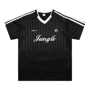 丛林老虎韩系清新透气V领短袖男生夏季条纹款情侣休闲潮半袖上衣