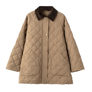 【Highline系列】z嫡料 90白鹅绒羊毛猎装巴恩风绗缝格中长羽绒服