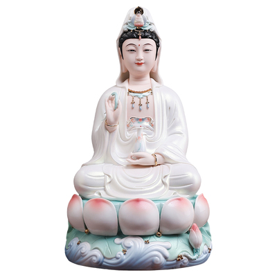 宝莲观音珍珠彩陶瓷观世音菩萨