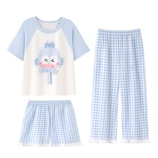 2026新款女童睡衣夏季薄款纯棉三件套中大童短袖长裤小丑鱼家居服