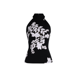 XULU原创气质水晶麻印花无袖挂脖吊带背心立体收腰短款抹胸上衣