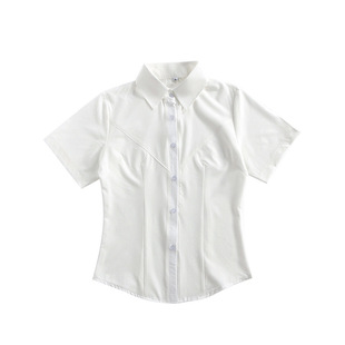 色女神白衬衫上衣短袖女收腰夏季低胸紧身显胸大性感主播修身短款