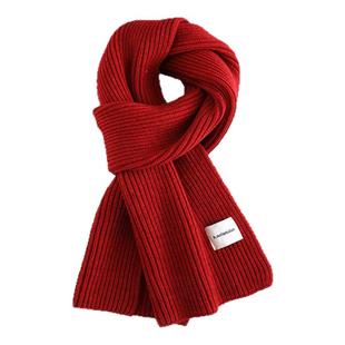 新品针织红色新年围巾男冬学生韩系百搭加厚羊绒保暖围脖学院风女