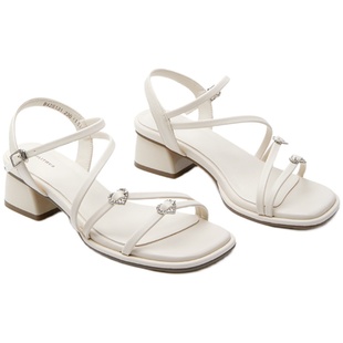 【王小毒】纯爱战士○爱心粗跟凉鞋女夏季方头仙女风凉鞋女配裙子