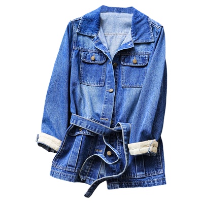 撞色翻边袖口系带收腰多口袋外套