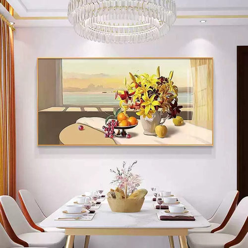 餐厅装饰画现代简约饭厅挂画北欧花卉酒杯厨房背景轻奢大气墙壁画