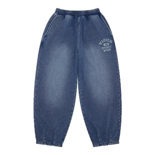 VISION童装 美式复古宽松棉质针织牛仔长裤男女儿童26春季新款