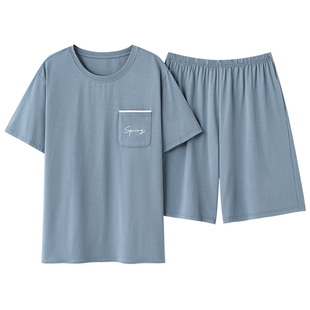 全棉套装大码运动家居服夏天薄款纯棉青少年睡衣男士夏季短袖