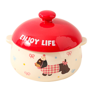 川岛屋蒸蛋碗蒸鸡蛋羹专用蒸碗宝宝炖蛋碗带盖双耳陶瓷炖盅一人份