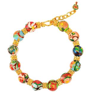 古法高温烧蓝珐琅彩十二月花神珠沙金手链景泰蓝守护花珠