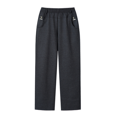 高腰直筒棉质毛呢休闲长裤