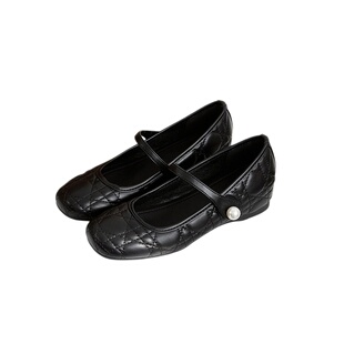 羊皮版~小香风山茶花玛丽珍鞋女2026新款内增高珍珠菱格纹单鞋子