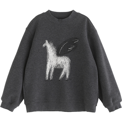 NNGZ冬季女童马年印花加绒卫衣亲肤保暖儿童套头衫童装百搭上衣