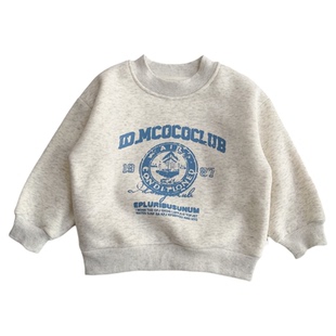 男孩一体羊羔绒卫衣冬季加厚打底男童休闲圆领加绒上衣字母套头衫