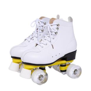 白皮成人双排溜冰鞋儿童四轮滑鞋成年男女旱冰鞋双排轮滑冰鞋闪光