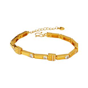 金店同款沙金传福系列点钻福字手链金色方条几何手串气质女送礼物