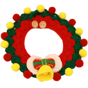 宠物圣诞项圈新年领结毛线针织围嘴泰迪比熊口水巾猫咪蝴蝶结项链