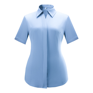 V领衬衫女短袖夏气质工作服酒店前台餐饮工装免烫抗皱职业装衬衣