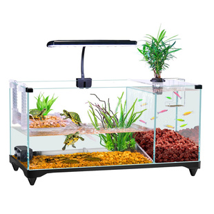乌龟生态玻璃缸水陆饲养缸龟鱼混养鱼缸家用养殖箱超白玻璃带排水