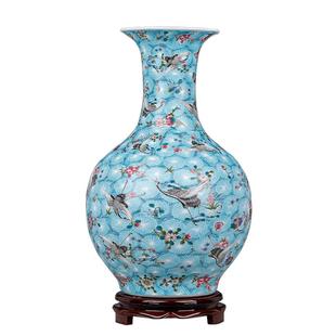 大清雍正重工珐琅彩陶瓷花瓶摆件百鹤图新中式客厅中堂桌面装饰品