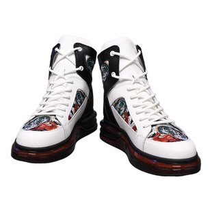 高帮男鞋国潮真皮板鞋白色韩版百搭休闲潮皮靴高邦涂鸦街舞运动鞋