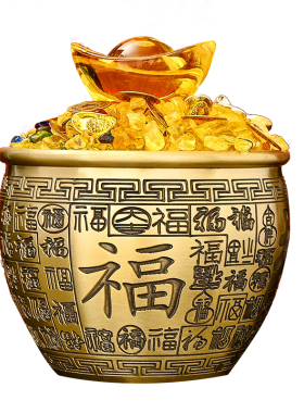 纯黄铜百福缸招财聚财摆件米缸家居客厅办公室装饰品大号聚宝盆