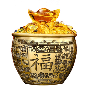 纯黄铜百福缸招财聚财摆件米缸家居客厅办公室装饰品大号聚宝盆
