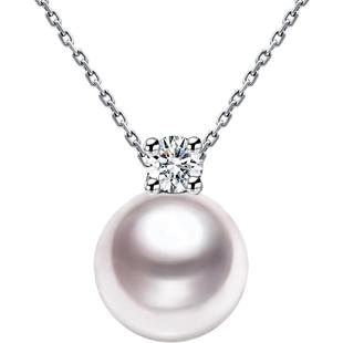 情人节GiO珠宝 18K金Akoya海水珍珠项链女戴妃钻石吊坠颈链淡水珠