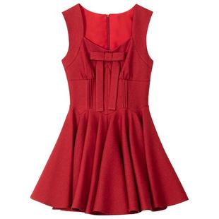 KEIKO 法式千金风蝴蝶结饰无袖连衣裙早春新年战袍蓬蓬礼服公主裙