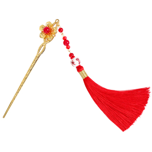 古典长流苏发簪新中式手工双面簪子2024新款盘发步摇古风金属发钗