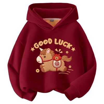 NASA马年本命年红加绒连帽卫衣