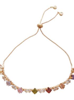 锆石彩色菱形水滴抽拉式手链ins小众时尚百搭手环轻奢高级感手饰