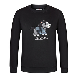 SMITHPOLOV斯密特保罗秋冬新款卡通绣花圆领卫衣男黑色套头上衣