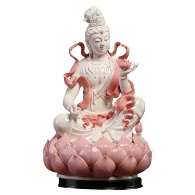 戴玉堂德化陶瓷自在飘带观音菩萨像佛像家用中式禅意摆件客厅供奉
