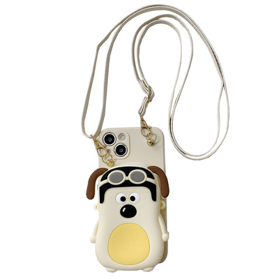 卡通狗狗零钱包斜挎挂绳手机壳