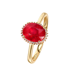 若华珠宝戴妃 大颗粒红宝石戒指18K金镶白蓝宝石尾戒彩宝指环礼物