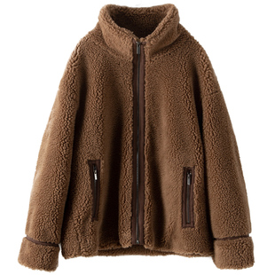 小禾同渠重磅牛货 骆驼绒绵羊毛剪绒泰迪直筒宽松立领大衣外套女