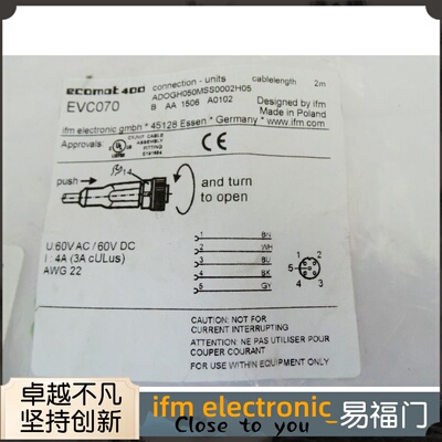 IFM易福门传感器M12配线EVC070 EVC071 EVC072现货直发