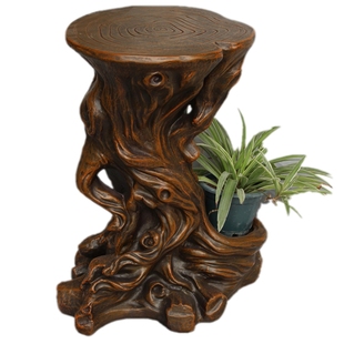 假山流水喷泉风水轮摆件仿木根雕树脂工艺品底座盆景盆栽花架