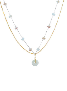 平安扣吊坠双层项链女仿玉叠戴