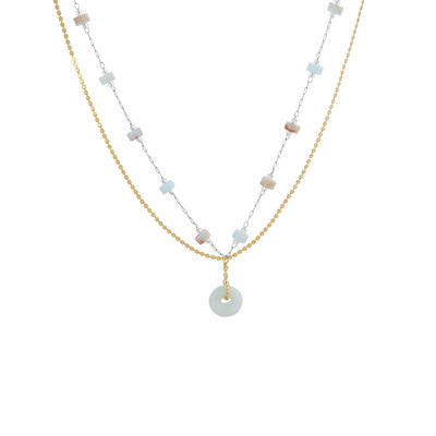 平安扣吊坠双层项链女仿玉叠戴