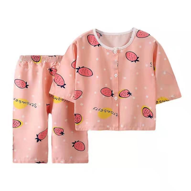 儿童棉绸空调服睡衣套装开衫薄款