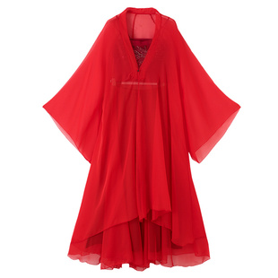 古典舞蹈服女身韵中国风纱衣练功服飘逸红色大摆裙舞台装演出服装