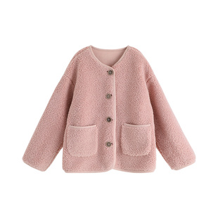 沫沫童装冬装女童2025秋冬季新款儿童羊羔绒洋气加厚加绒上衣外套