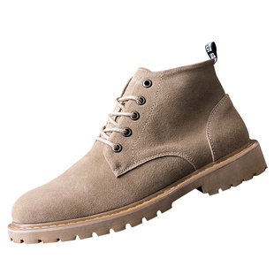 冬季马丁靴男款高帮皮鞋翻毛真皮加绒靴子厚底磨砂英伦中帮沙漠靴