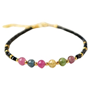 黑尖晶方糖碧玺手链女男翡翠玉石巴西彩虹糖果粉绿蓝红色宝石手串