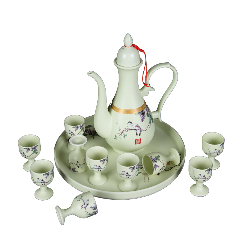 白酒杯套裝家用景德鎮(zhèn)陶瓷青花瓷中式高檔仿古酒壺高腳杯酒具酒盅