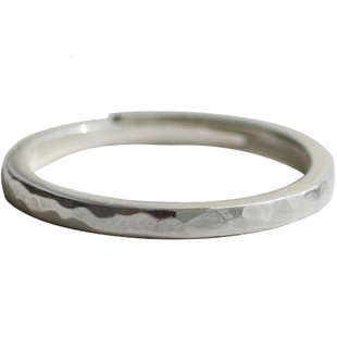 锤纹 999纯银戒指情侣一对活口简约可调节细对戒原创小众设计礼物